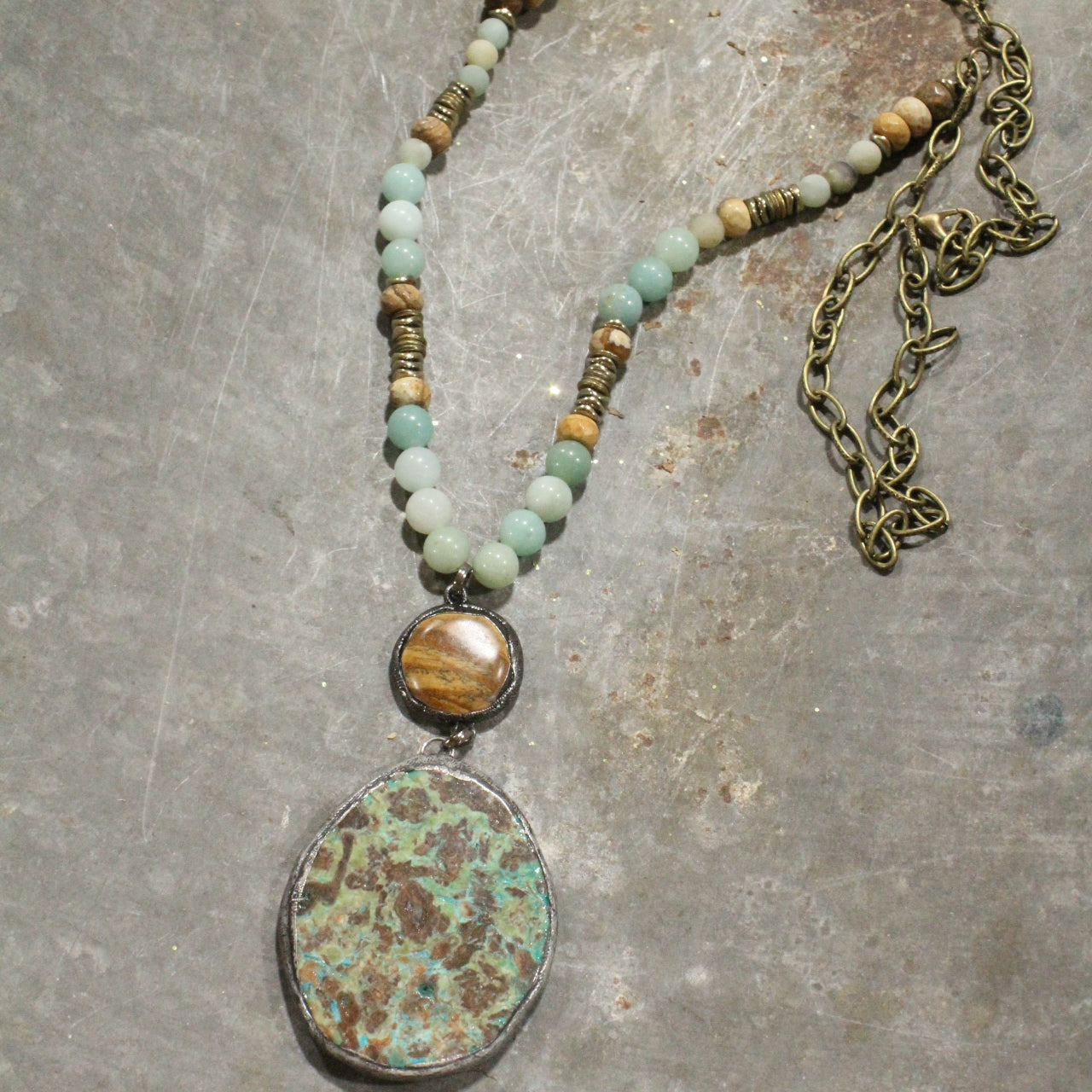 Mint & Jasper Stone Drop Necklace