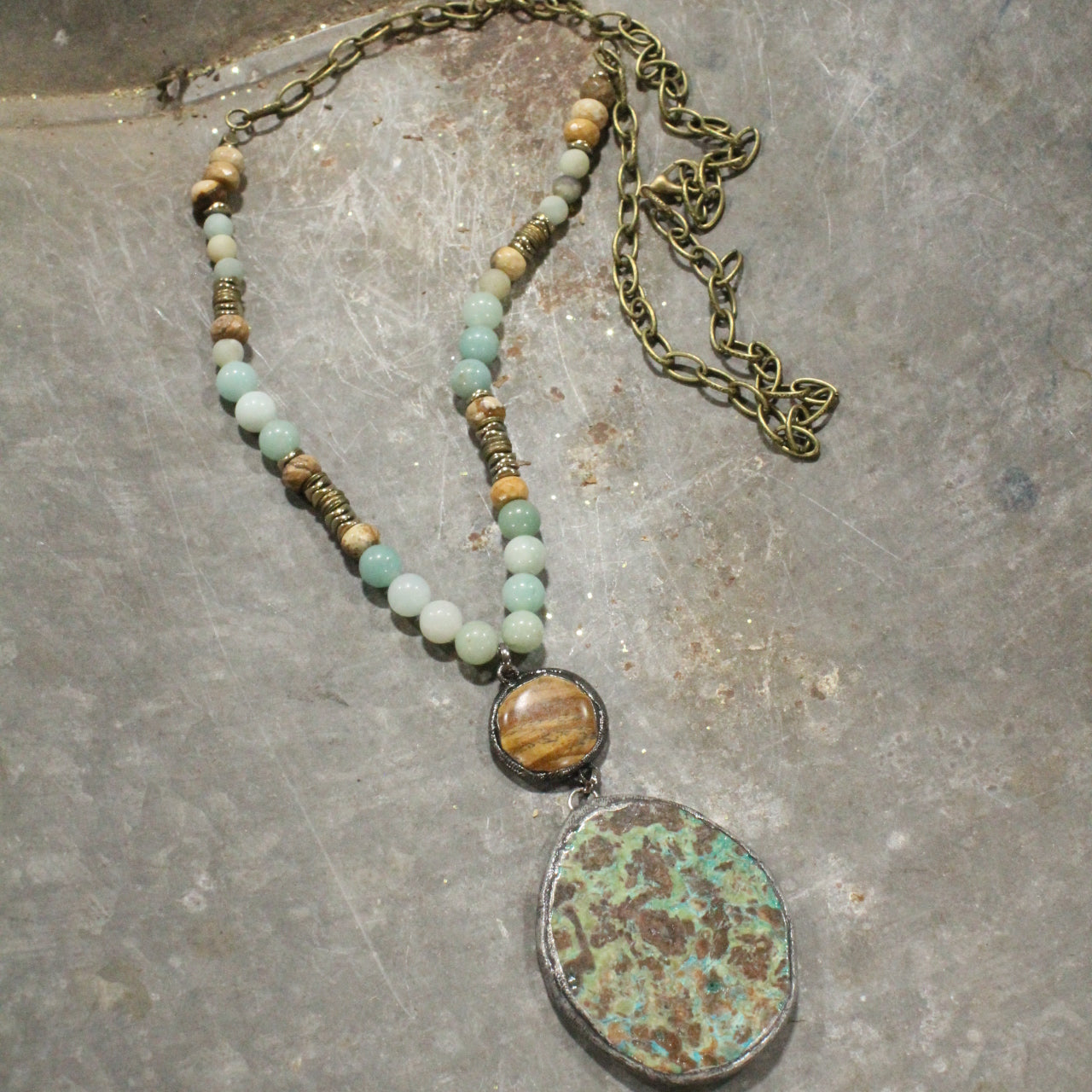 Mint & Jasper Stone Drop Necklace