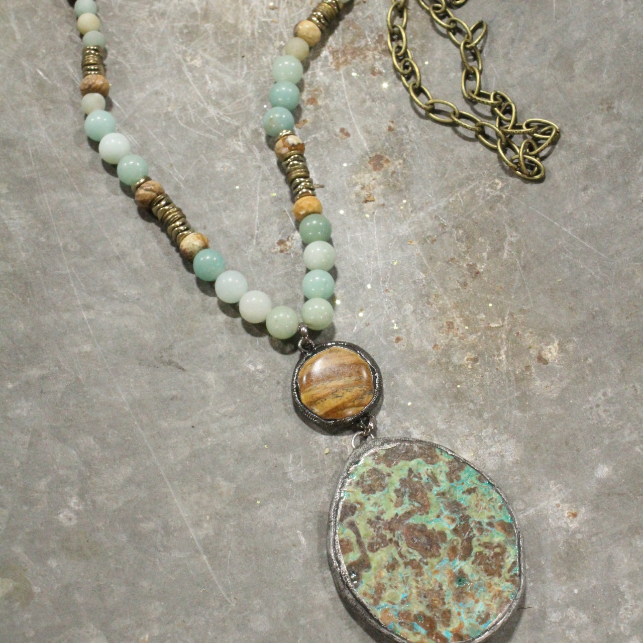 Mint & Jasper Stone Drop Necklace