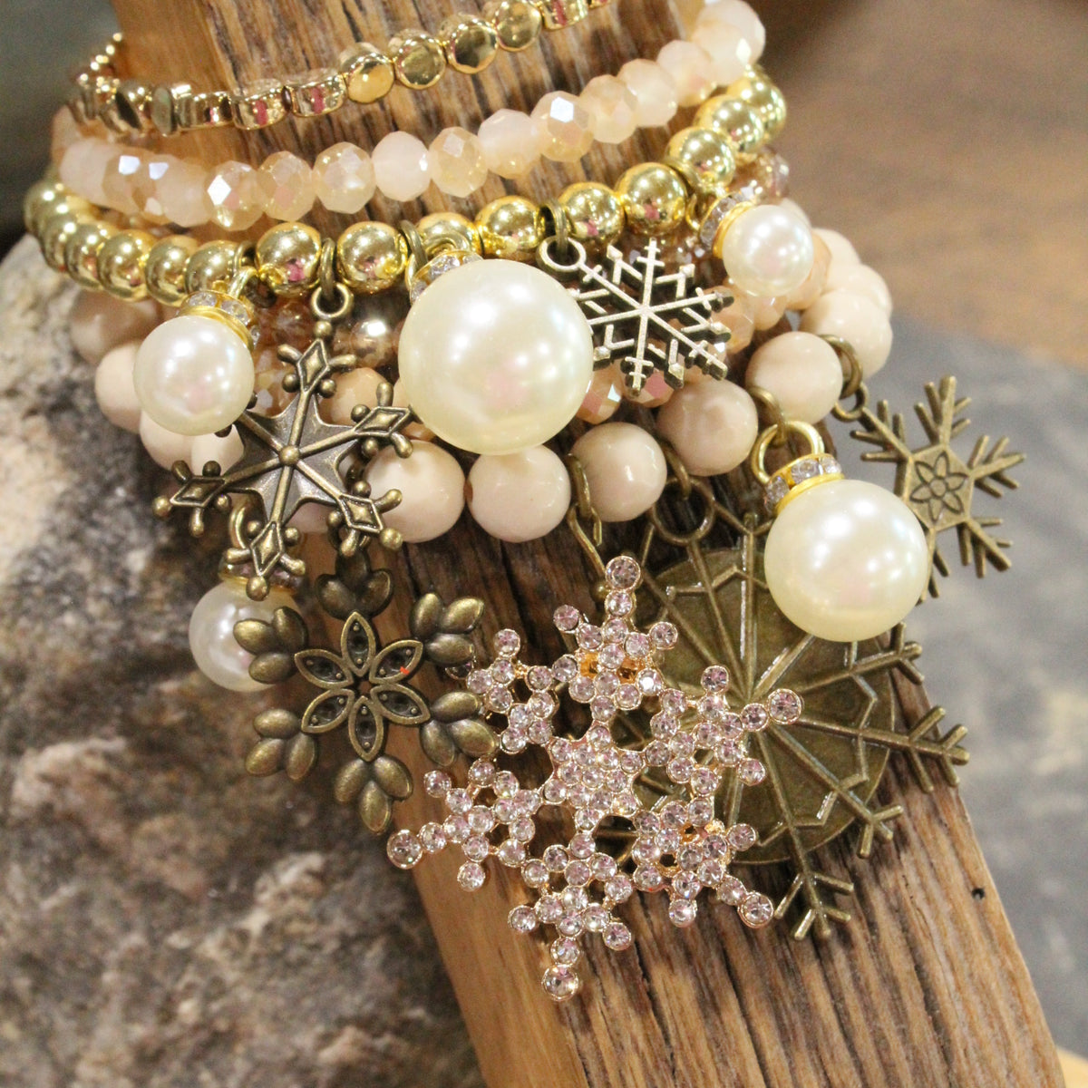 Snowflakes Falling In A Winter Wonderland Charm'd Bracelet Set