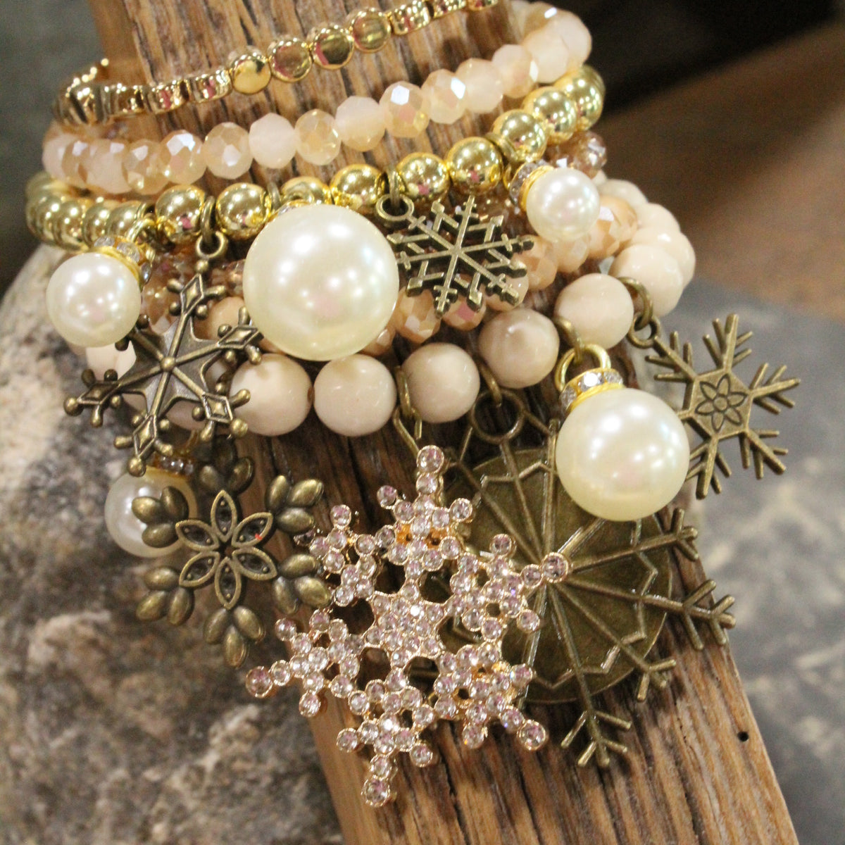Snowflakes Falling In A Winter Wonderland Charm'd Bracelet Set