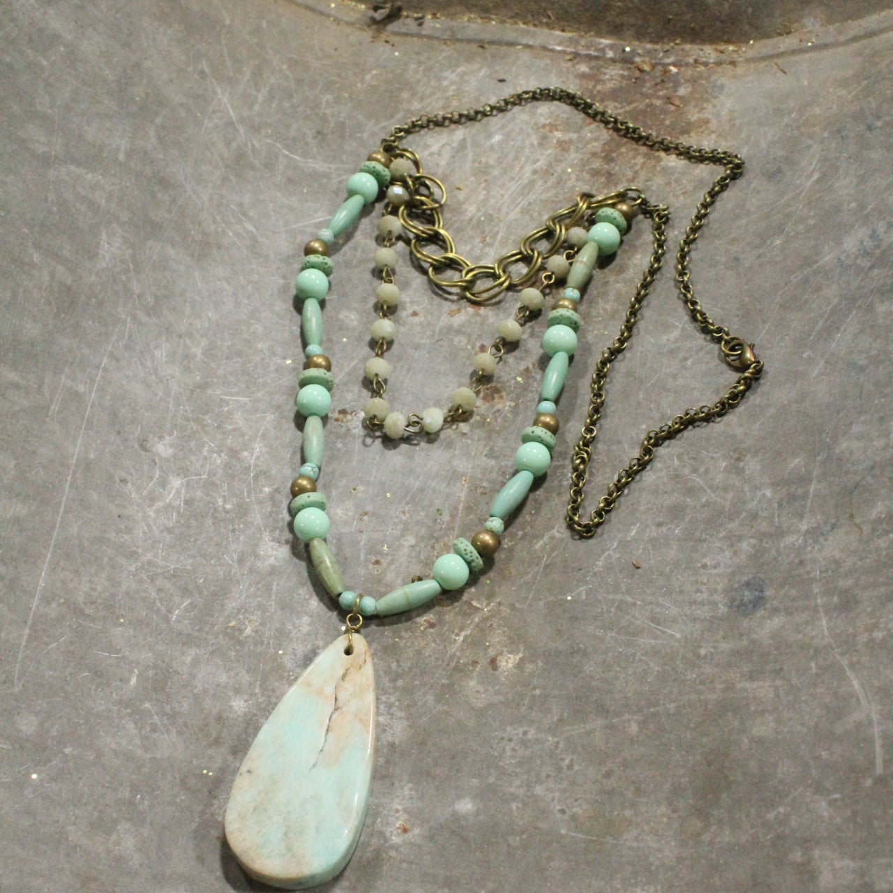 Shades Of Mint Triple Layer Stone Drop Necklace