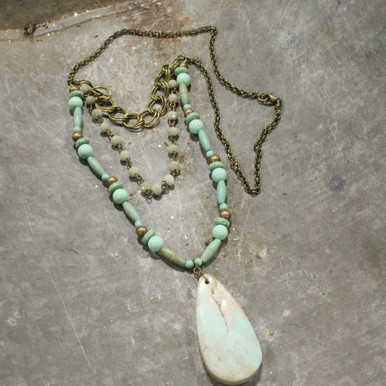 Shades Of Mint Triple Layer Stone Drop Necklace