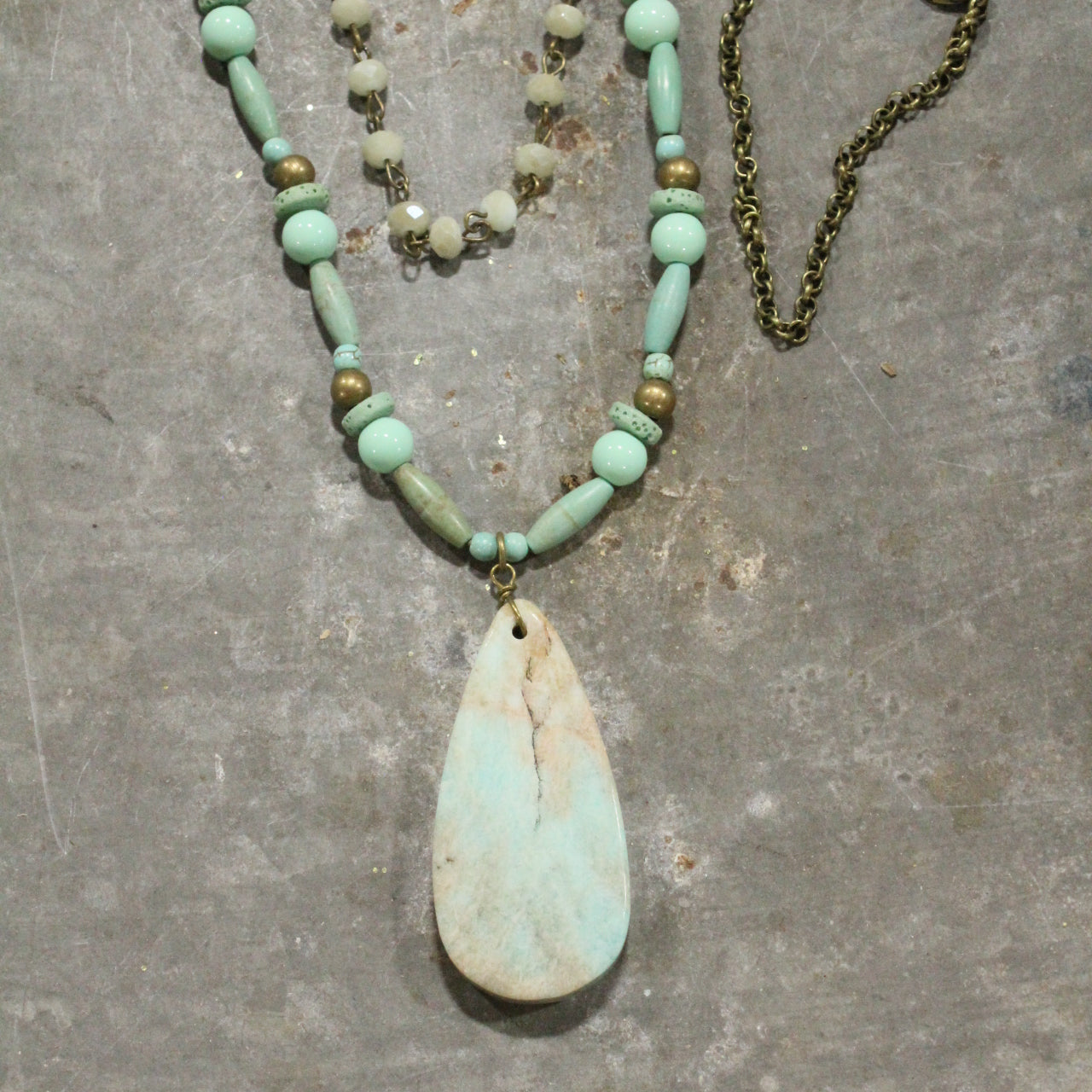 Shades Of Mint Triple Layer Stone Drop Necklace