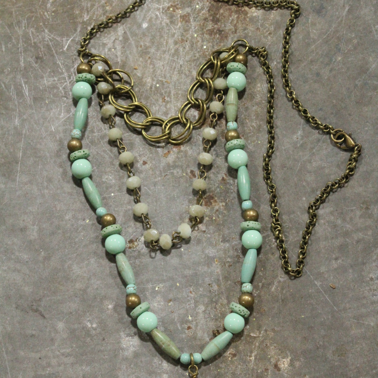 Shades Of Mint Triple Layer Stone Drop Necklace