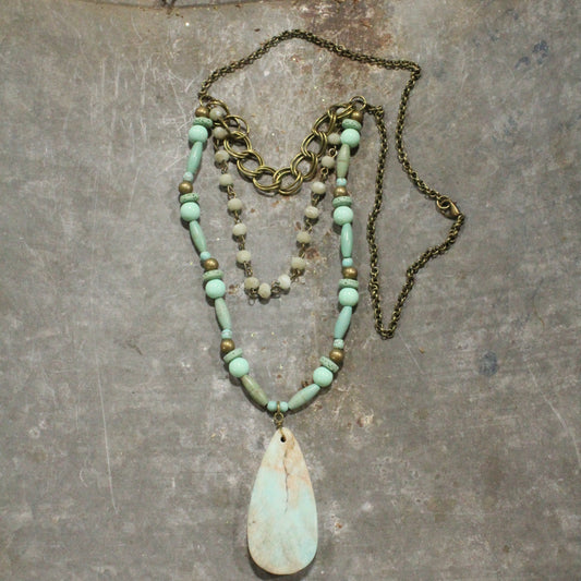 Shades Of Mint Triple Layer Stone Drop Necklace