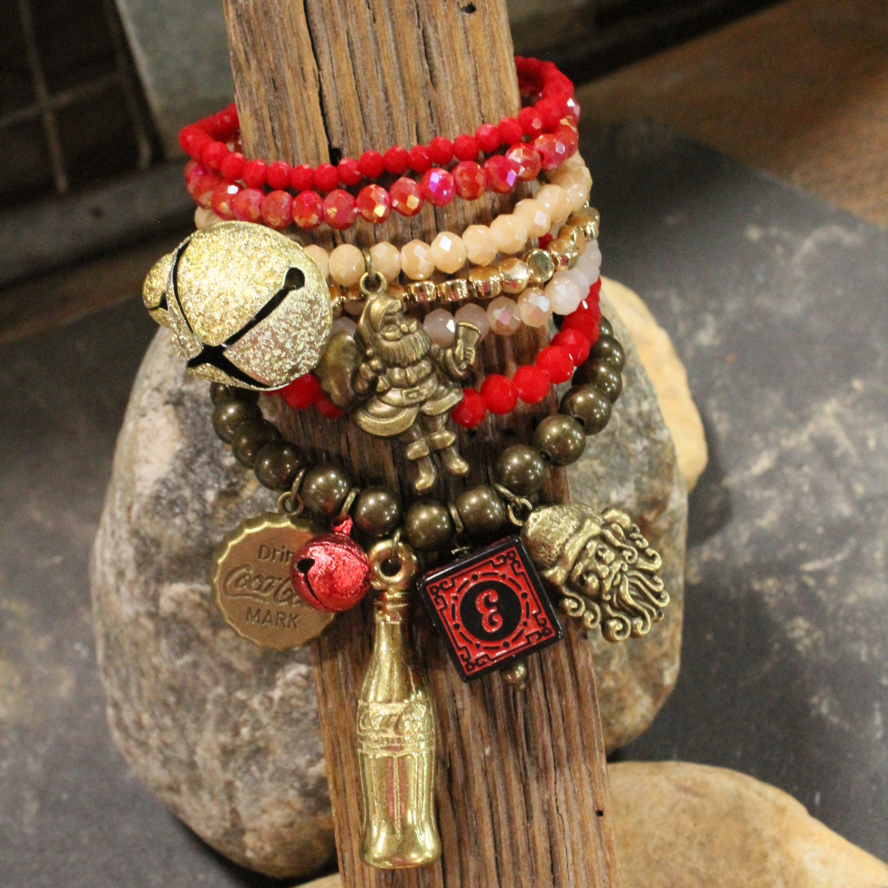 Vintage Coca Cola Christmas Charm'd Bracelet Set