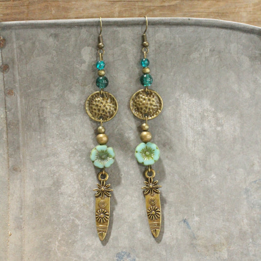 Tisket A Tasket Jade Flower Dangle Earrings