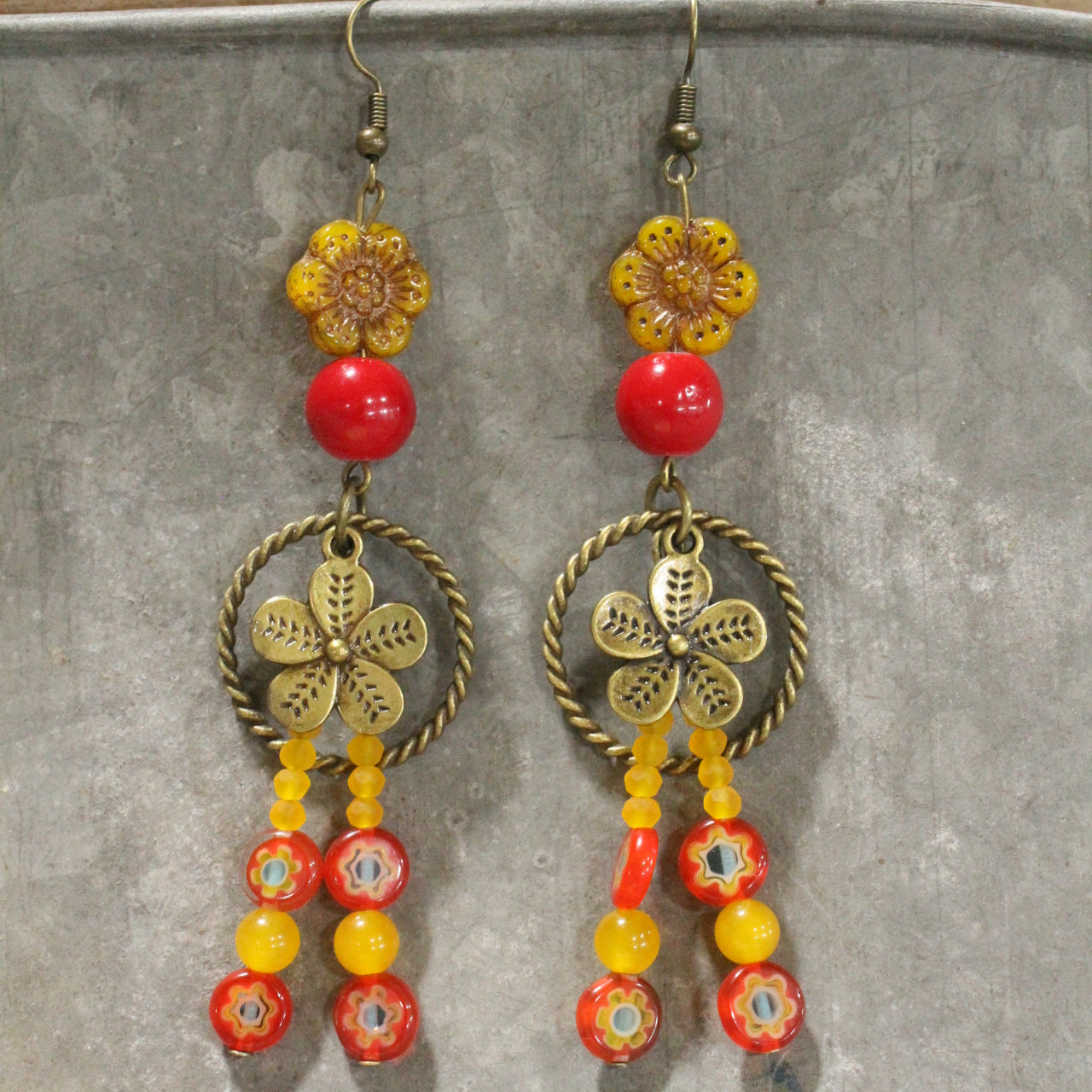 Pick A Posey Red Flower Dangle Earrings