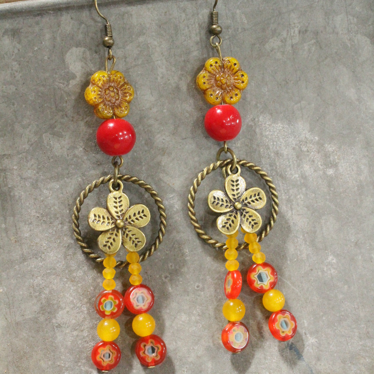 Pick A Posey Red Flower Dangle Earrings