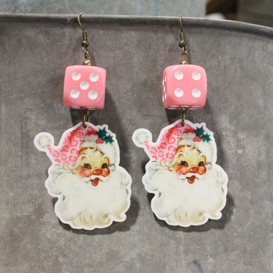 Rosy Cheeked Santa Dangle Earrings