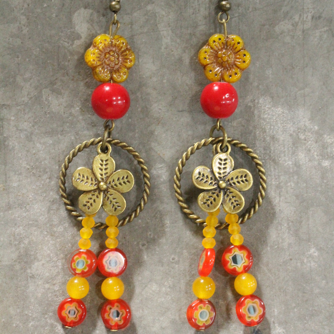Pick A Posey Red Flower Dangle Earrings