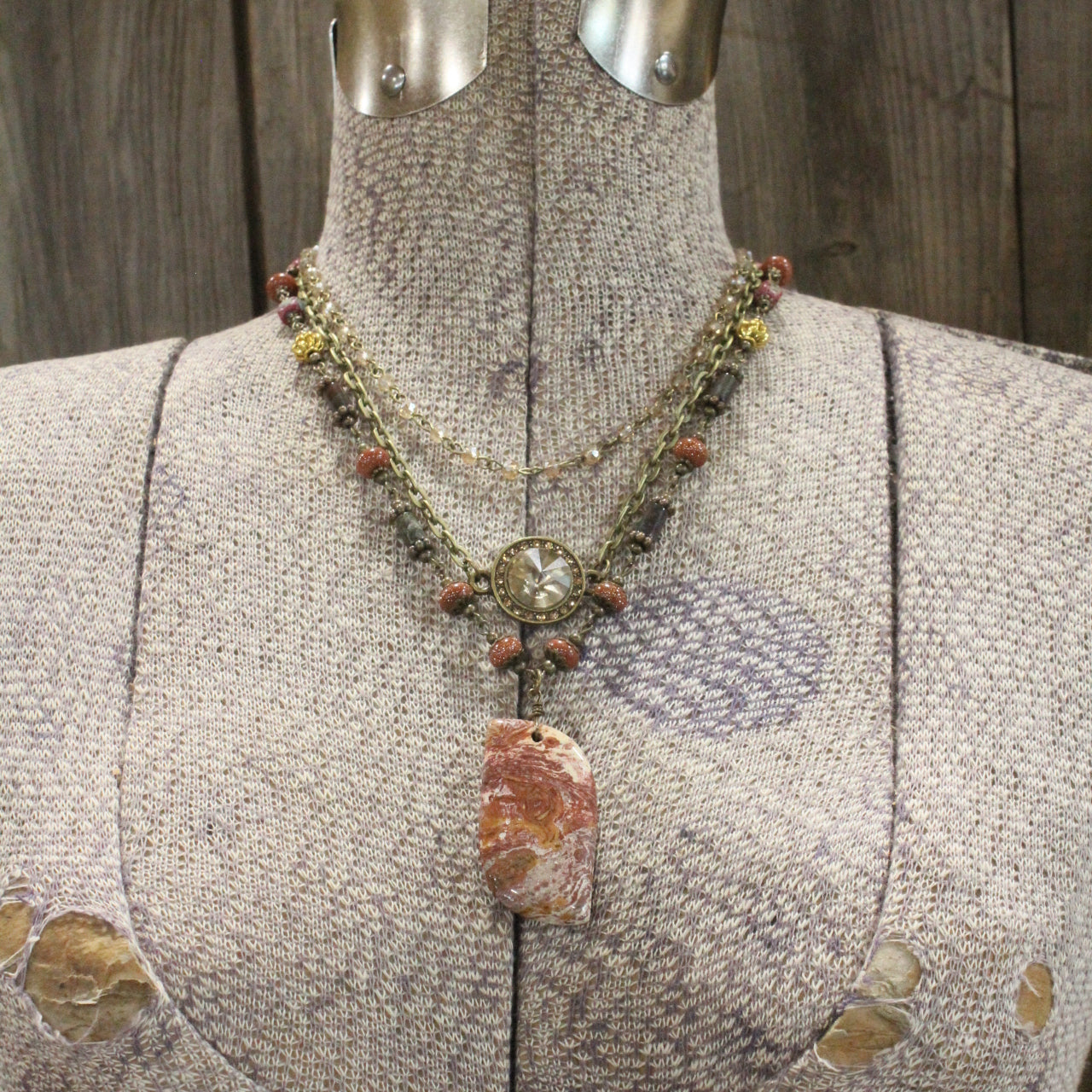 Charming Bohemian Rusty Stone Layered Necklace