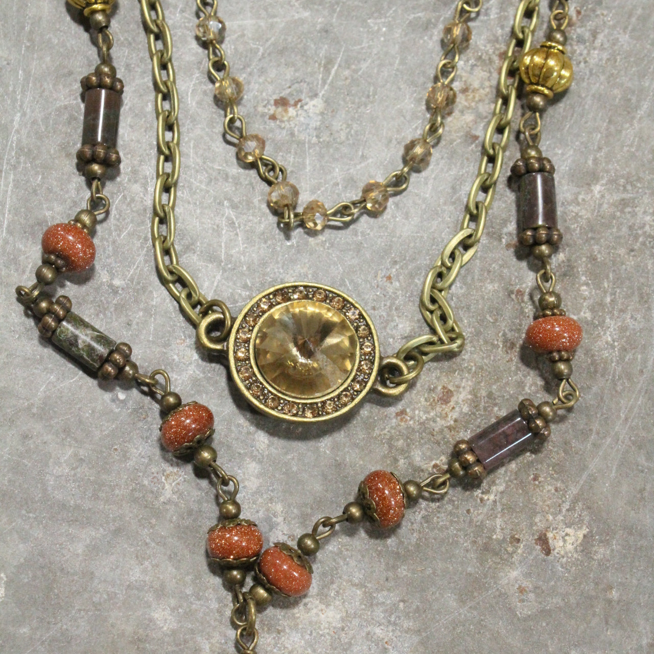 Charming Bohemian Rusty Stone Layered Necklace
