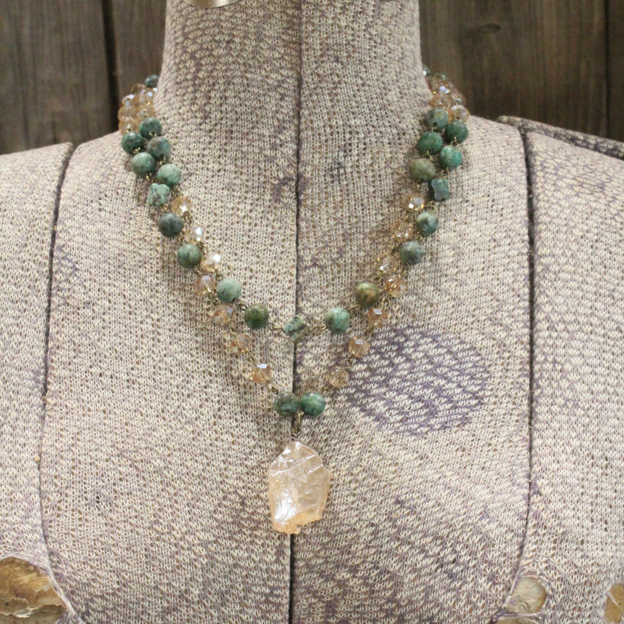 Charming Bohemian Green Stone Layered Necklace