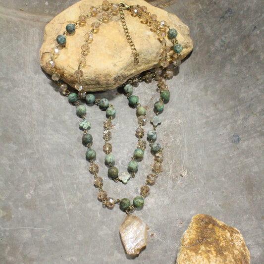 Charming Bohemian Green Stone Layered Necklace