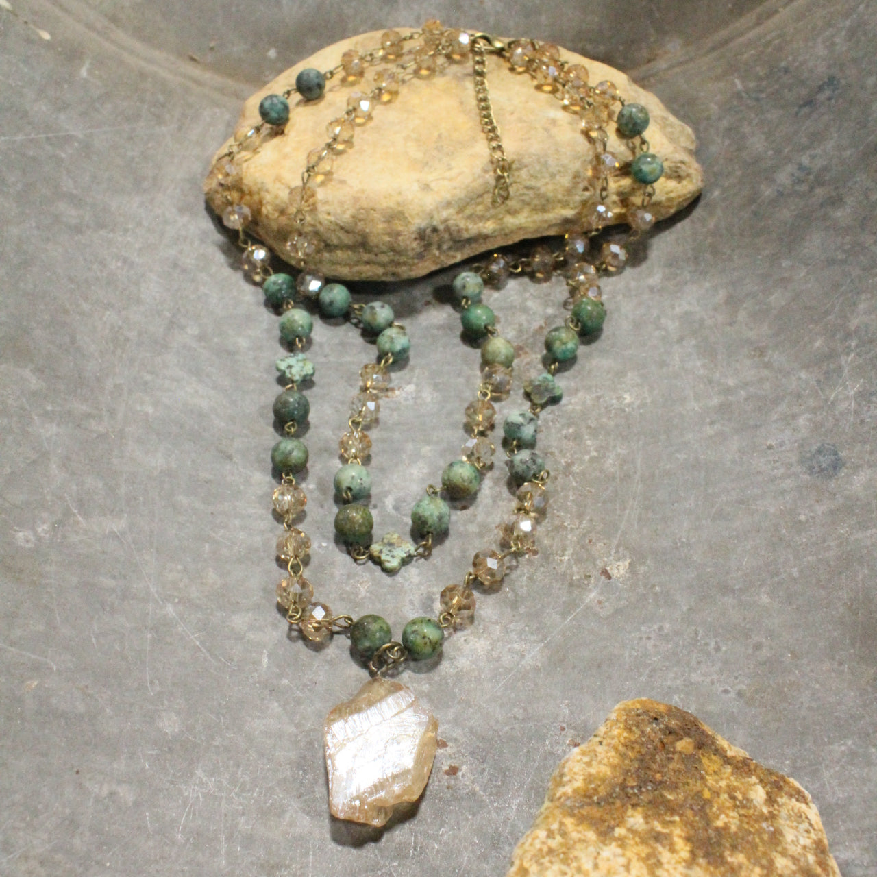Charming Bohemian Green Stone Layered Necklace