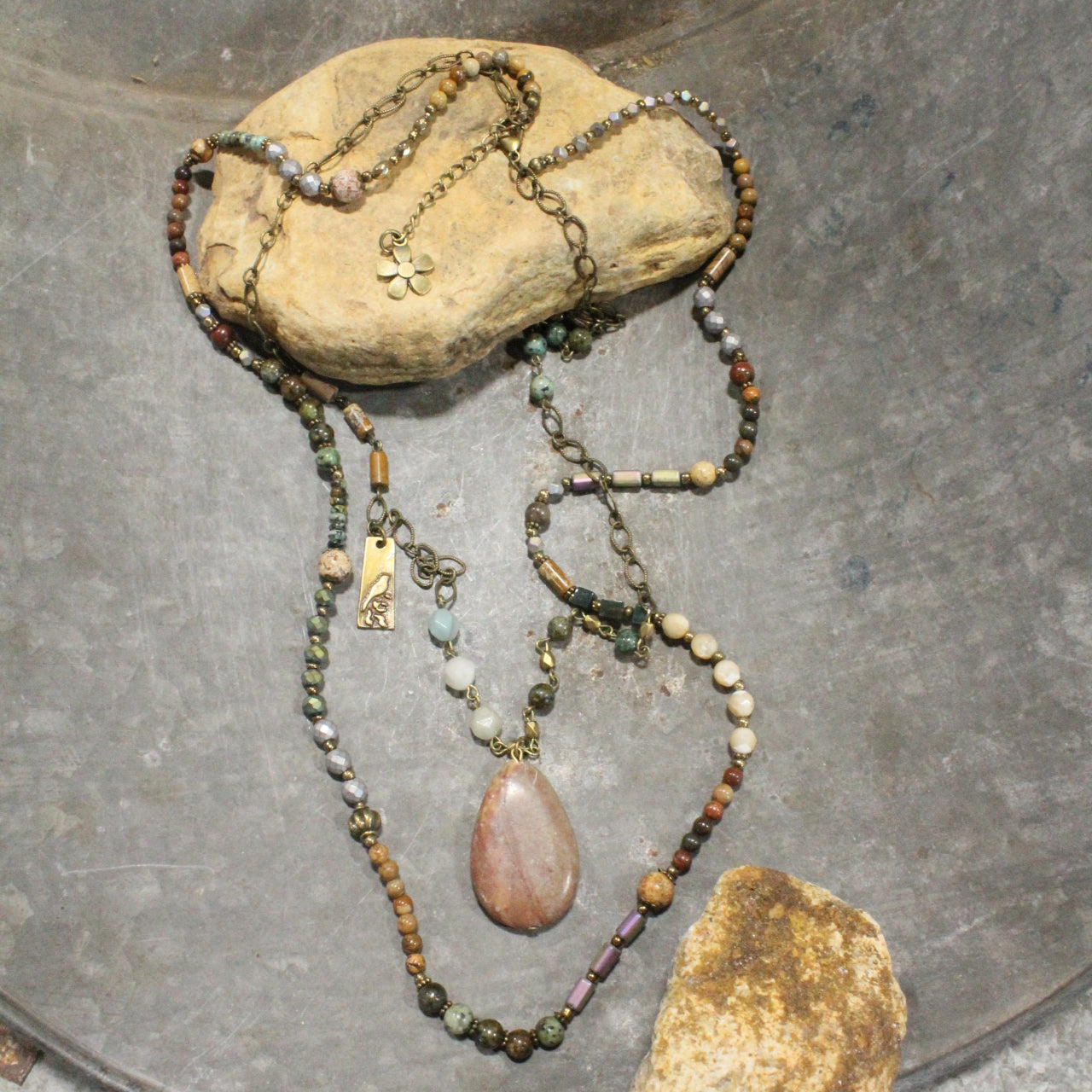 Bohemian Gypsy Stone Layered Jade Necklace