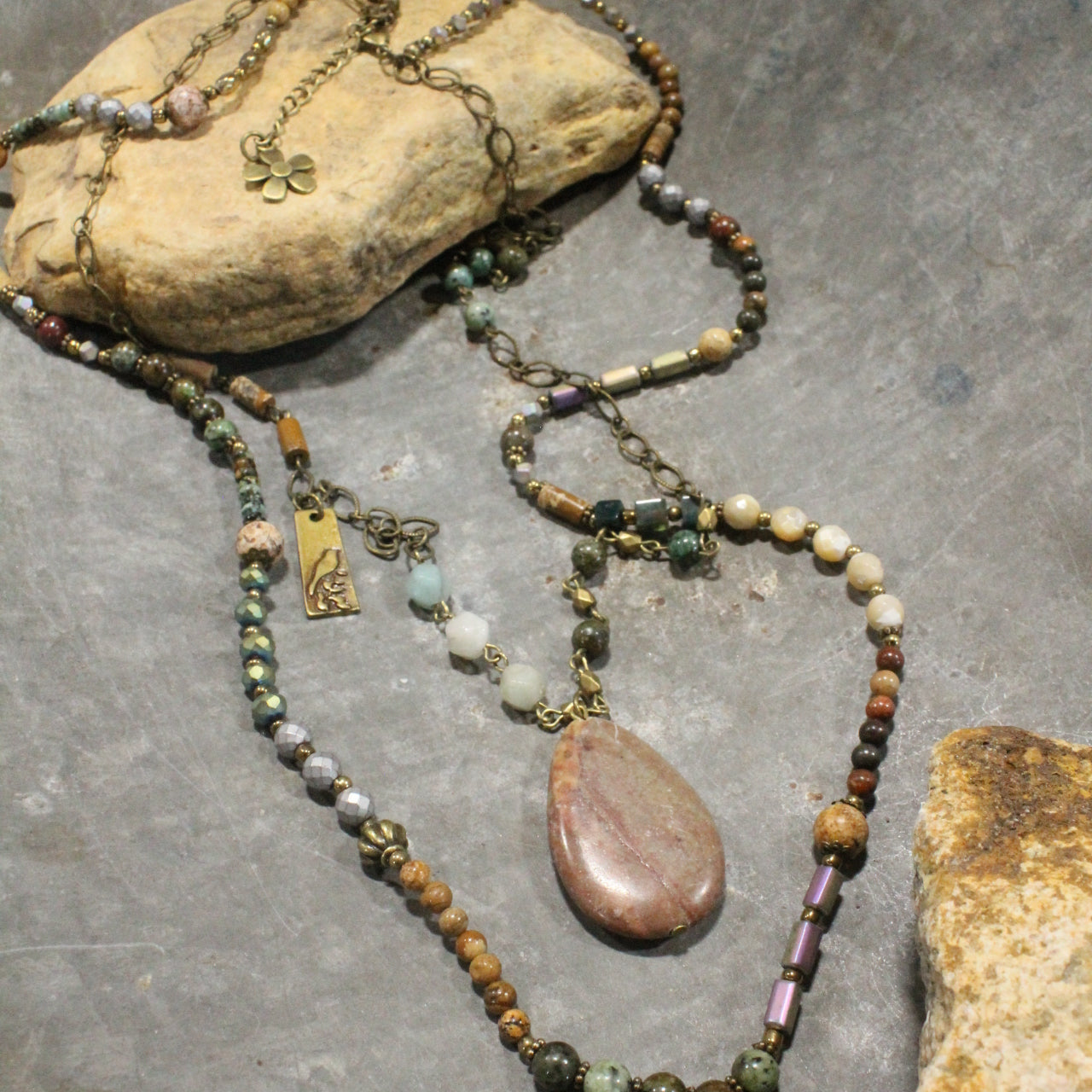 Bohemian Gypsy Stone Layered Jade Necklace