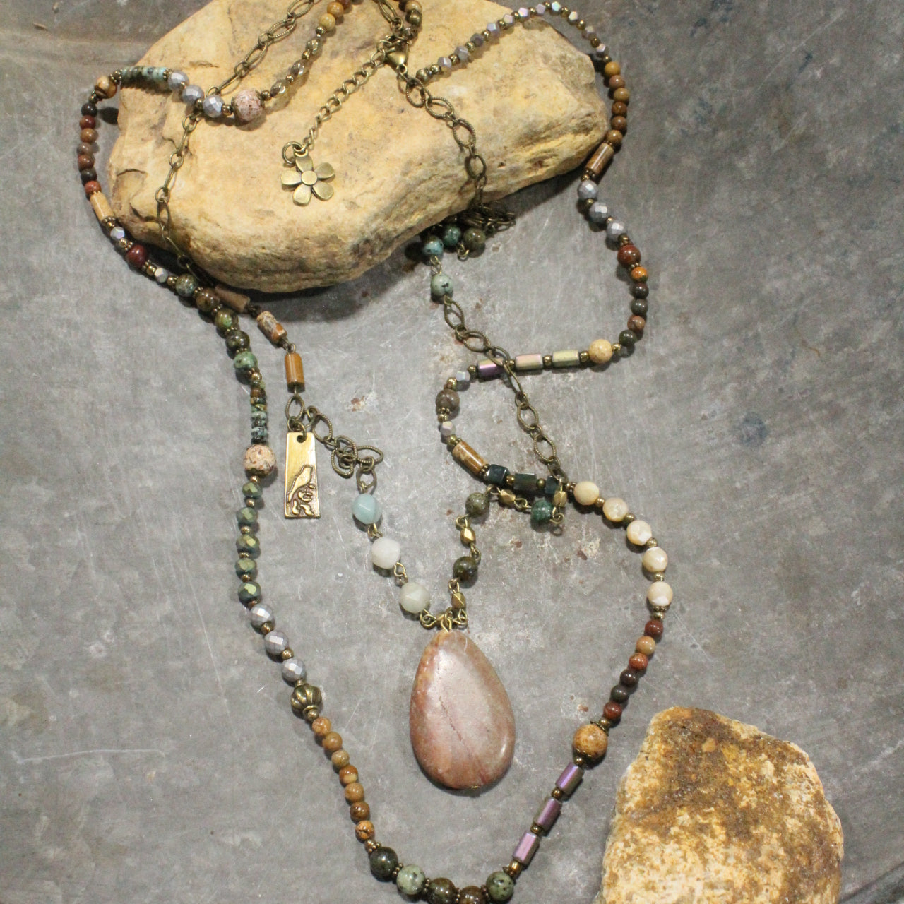 Bohemian Gypsy Stone Layered Jade Necklace