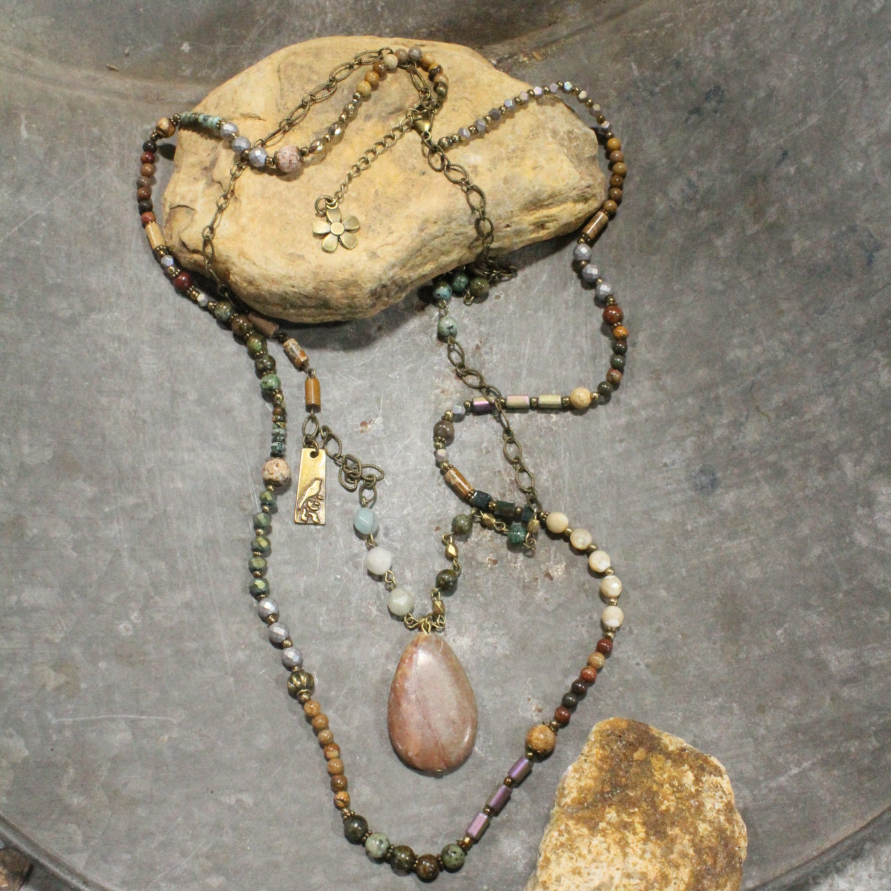 Bohemian Gypsy Stone Layered Jade Necklace