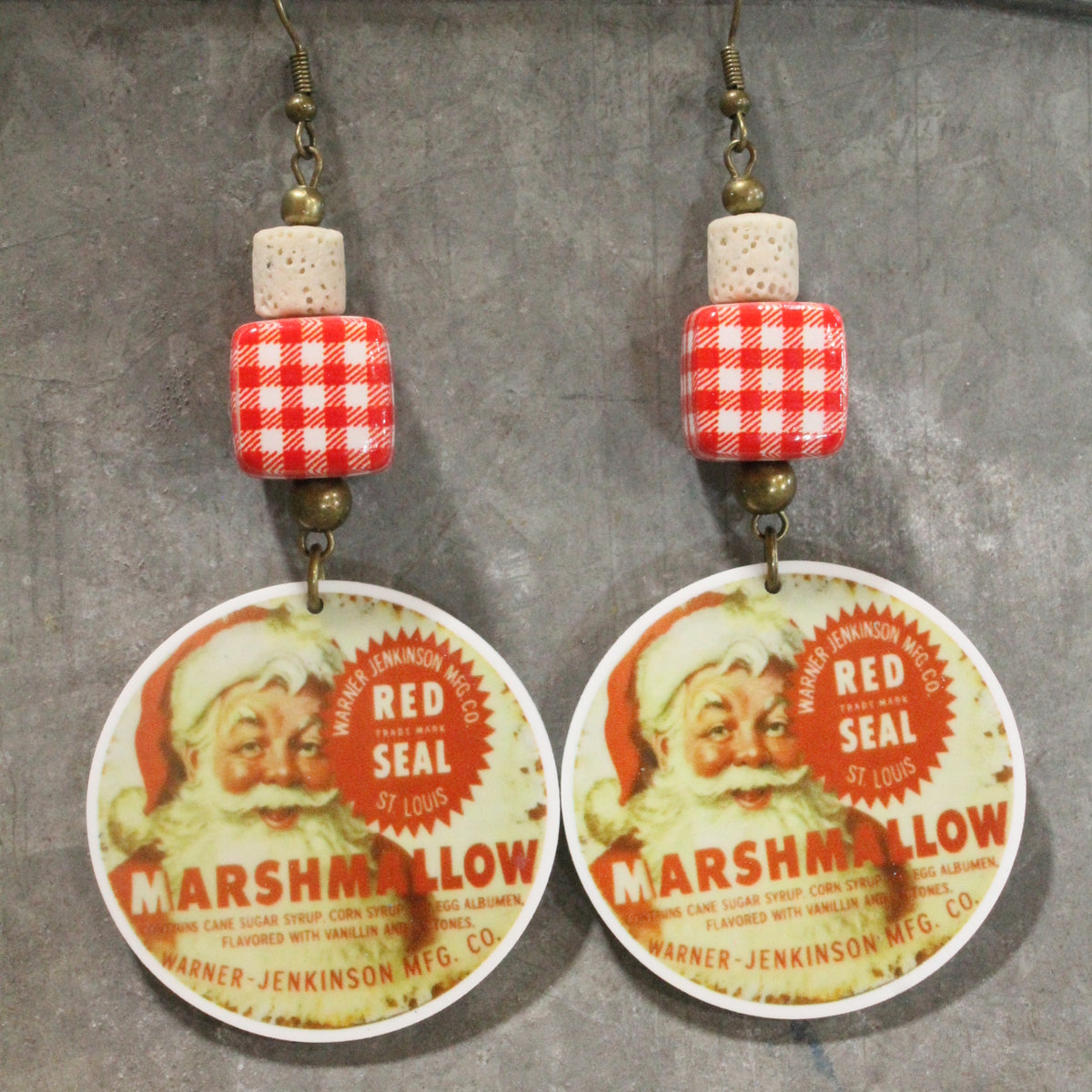 Red Seal Marshmallow Dangle Earrings