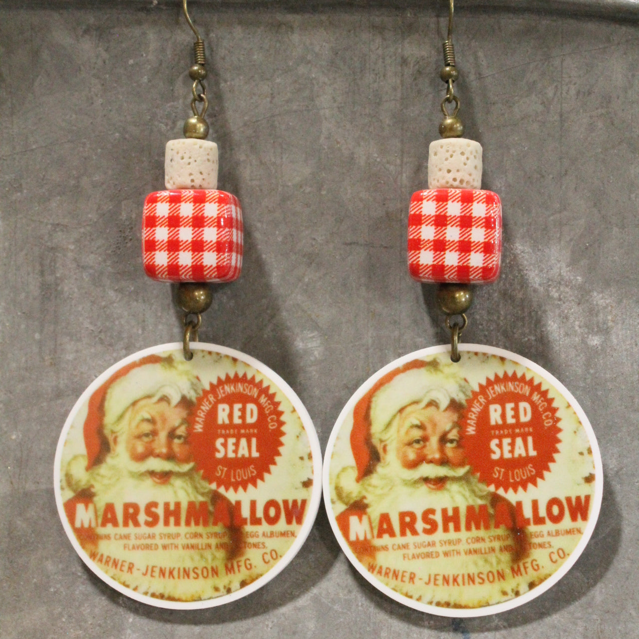 Red Seal Marshmallow Dangle Earrings