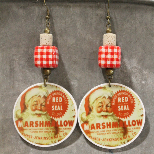 Red Seal Marshmallow Dangle Earrings
