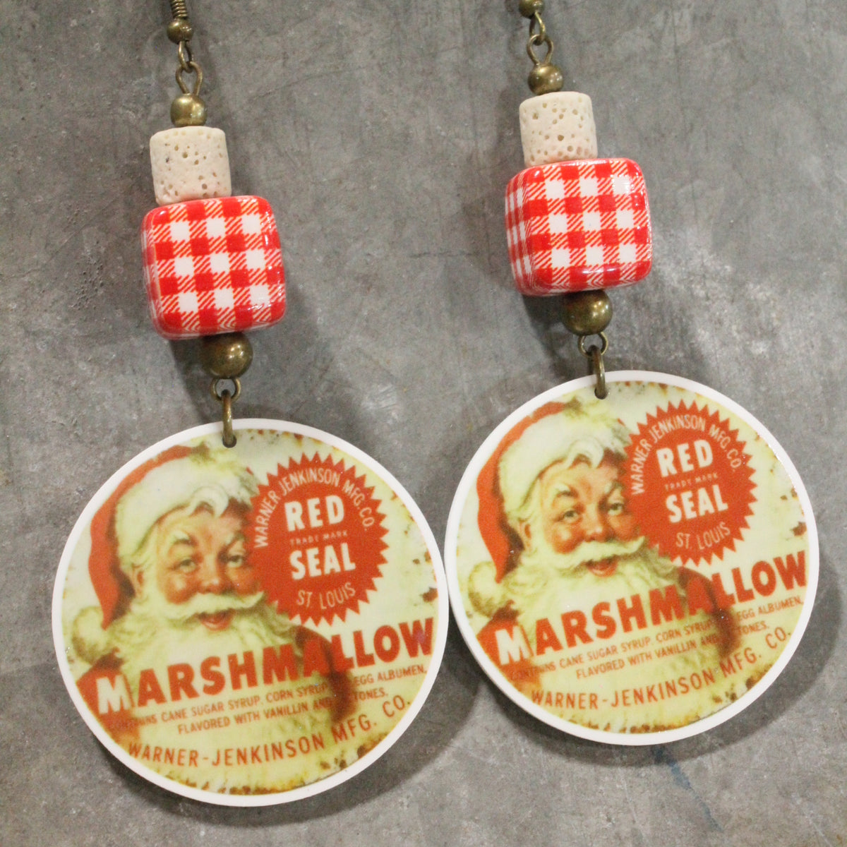 Red Seal Marshmallow Dangle Earrings