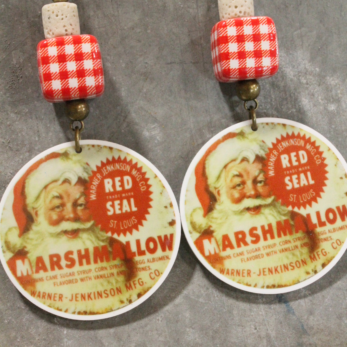Red Seal Marshmallow Dangle Earrings