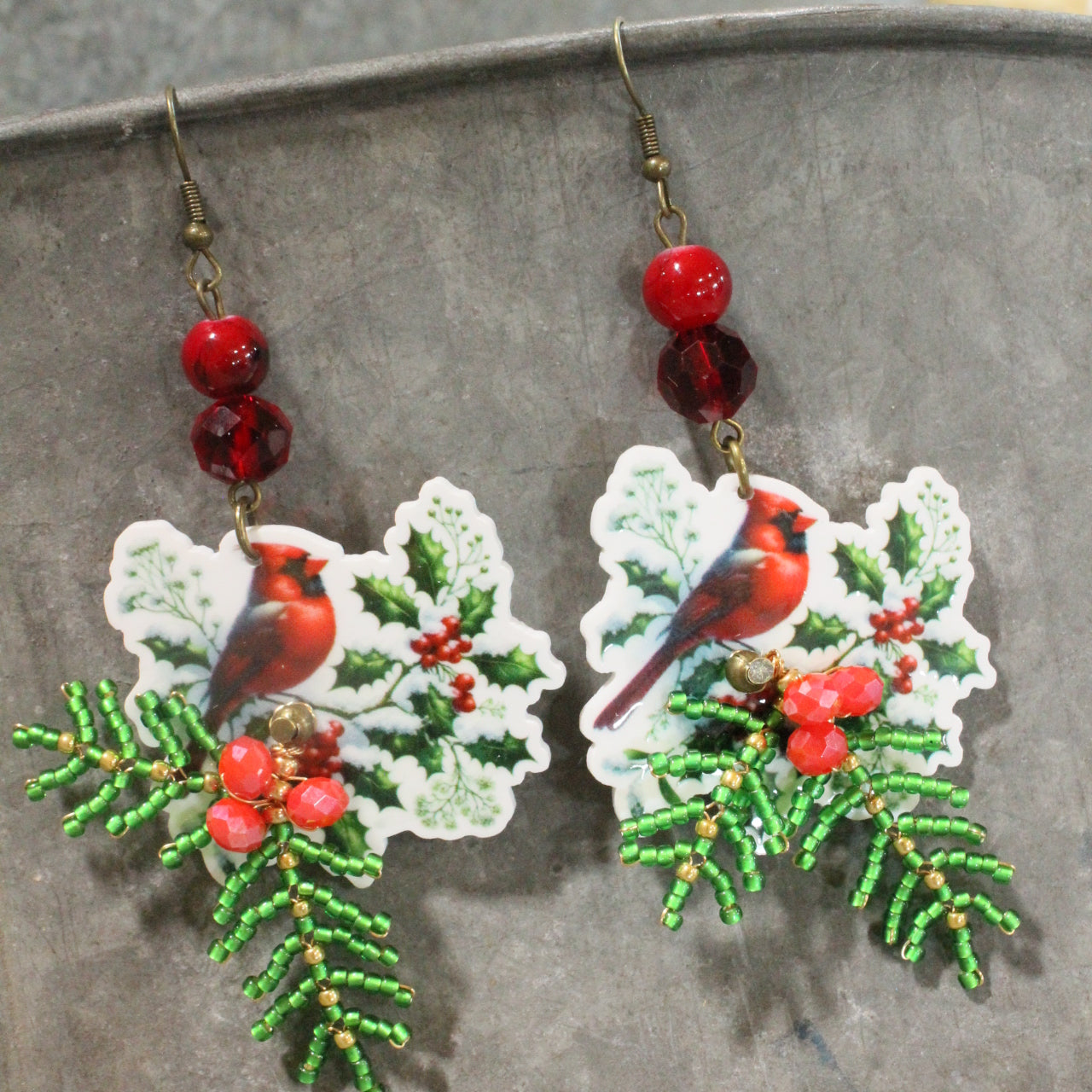 Cardinals In The Berries Dangle Earrings