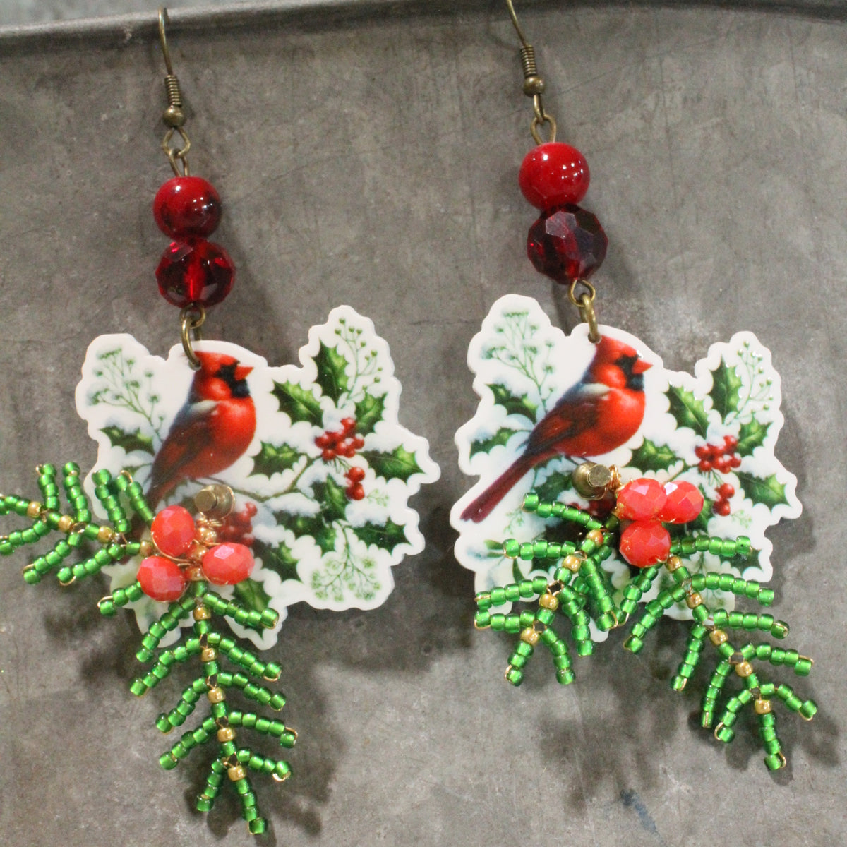 Cardinals In The Berries Dangle Earrings