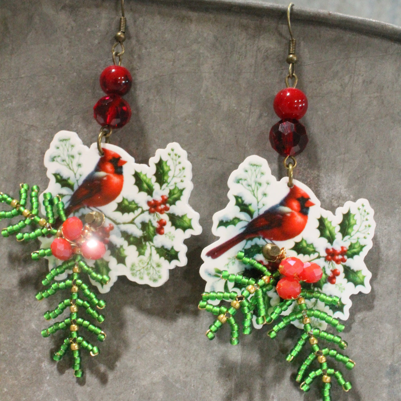 Cardinals In The Berries Dangle Earrings