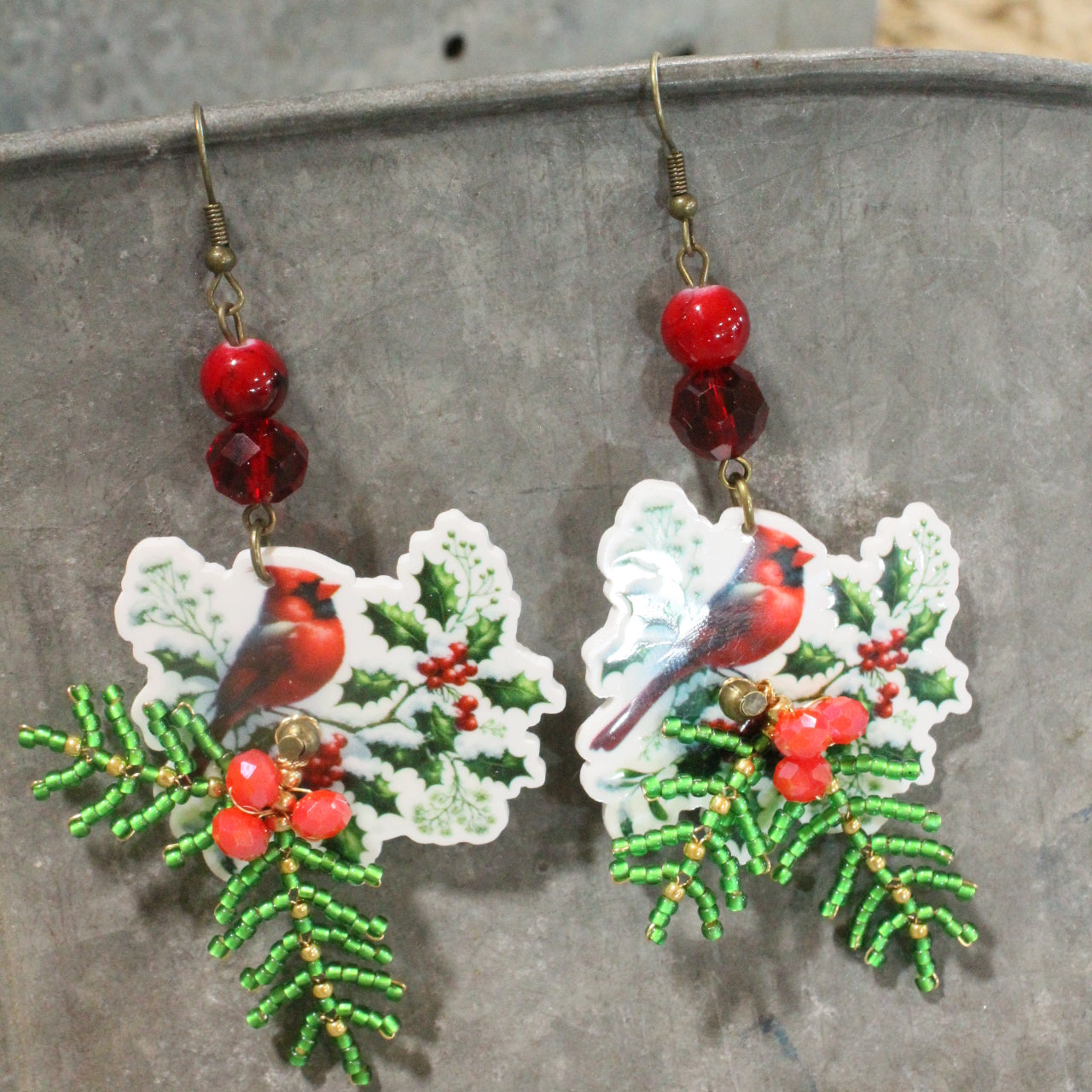 Cardinals In The Berries Dangle Earrings