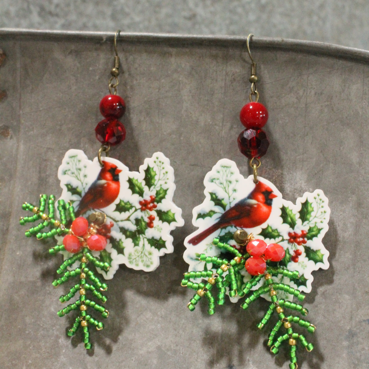 Cardinals In The Berries Dangle Earrings