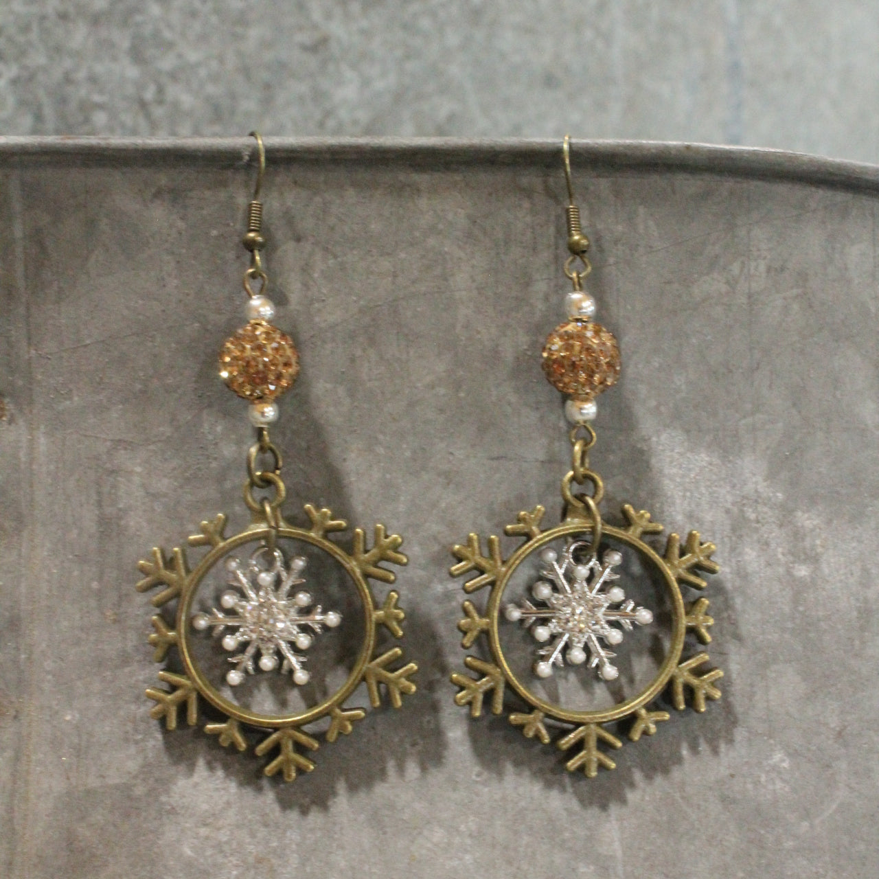 Silver & Gold Snowflake Dangle Earrings
