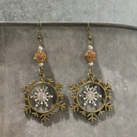 Silver & Gold Snowflake Dangle Earrings