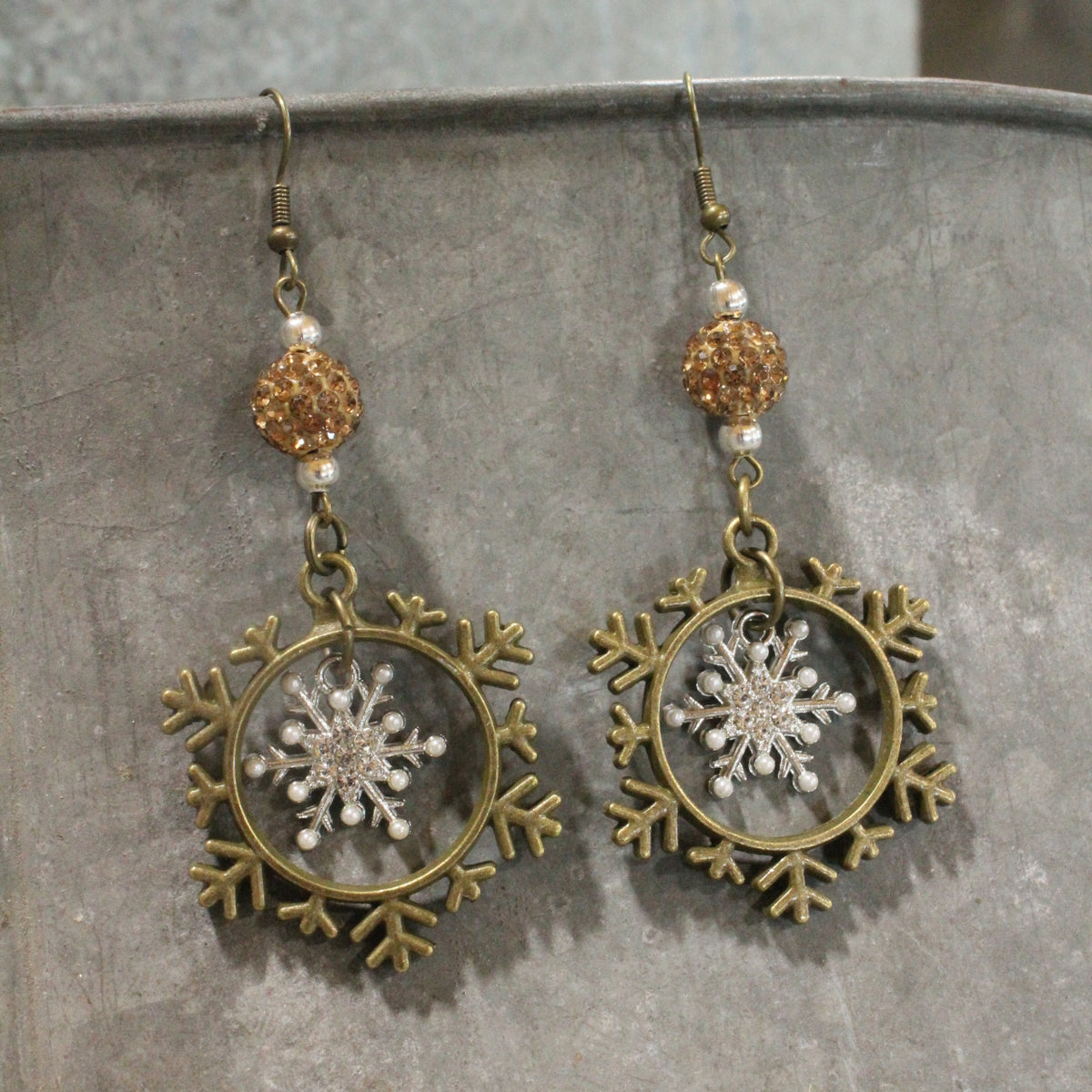 Silver & Gold Snowflake Dangle Earrings