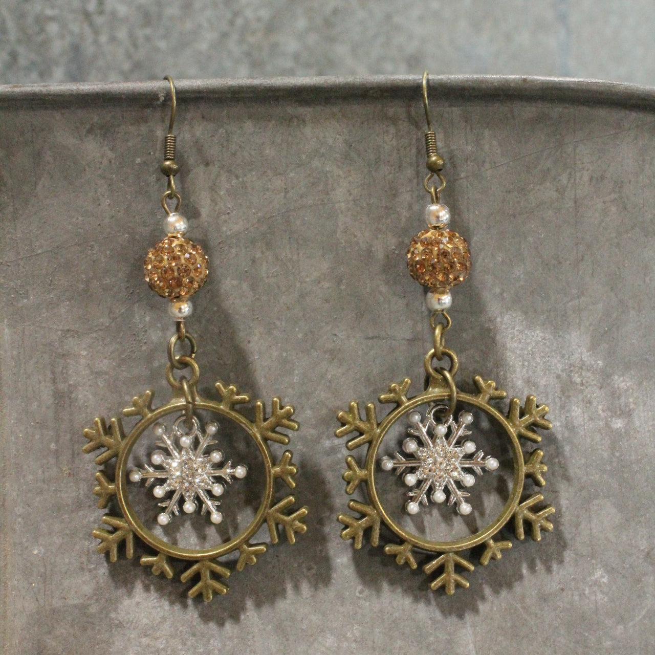 Silver & Gold Snowflake Dangle Earrings