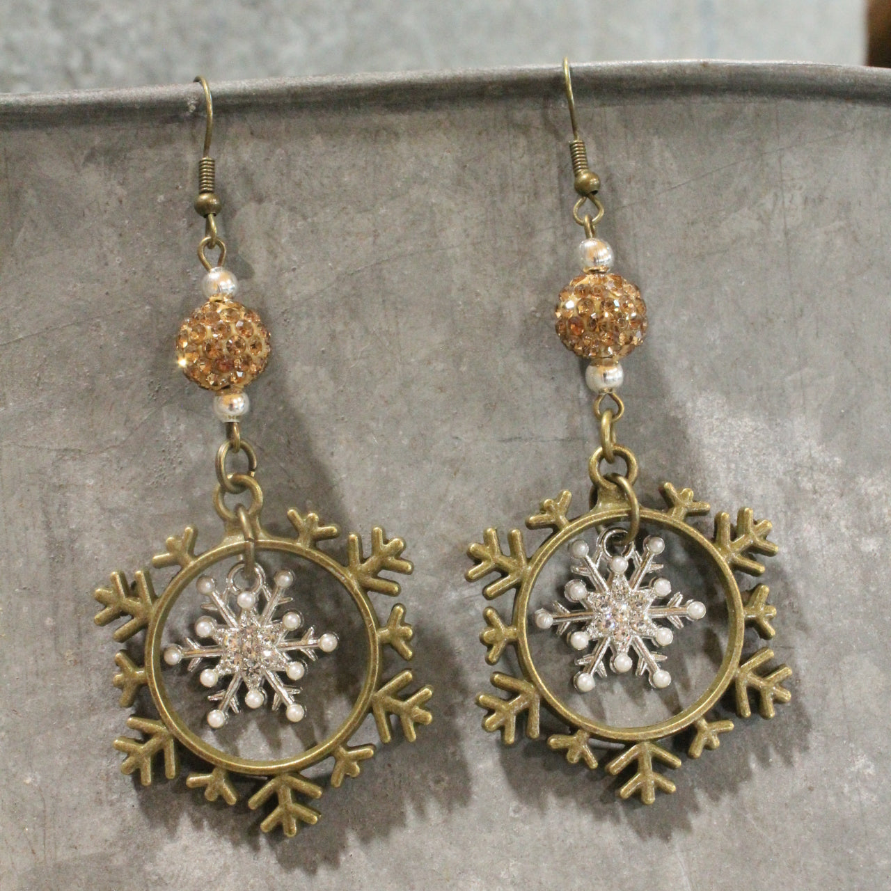 Silver & Gold Snowflake Dangle Earrings