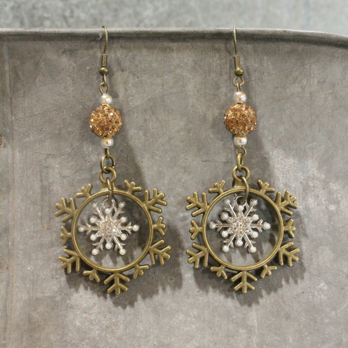 Silver & Gold Snowflake Dangle Earrings