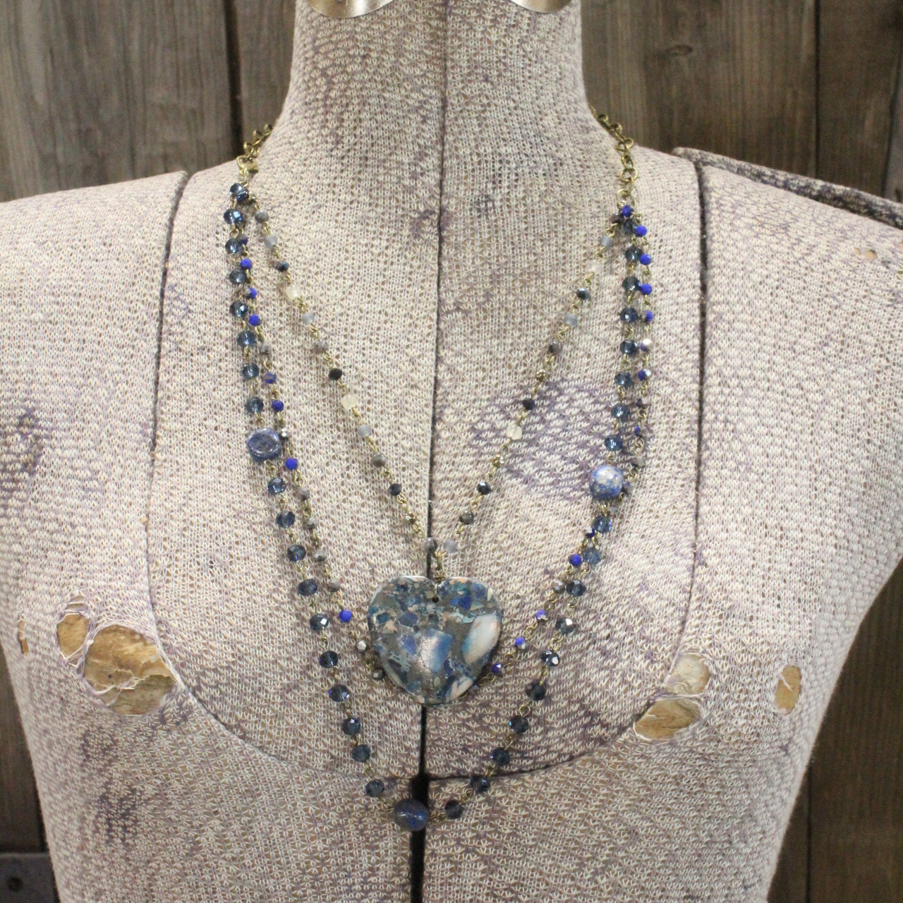 Charming Bohemian Navy Stone Heart Layered Necklace