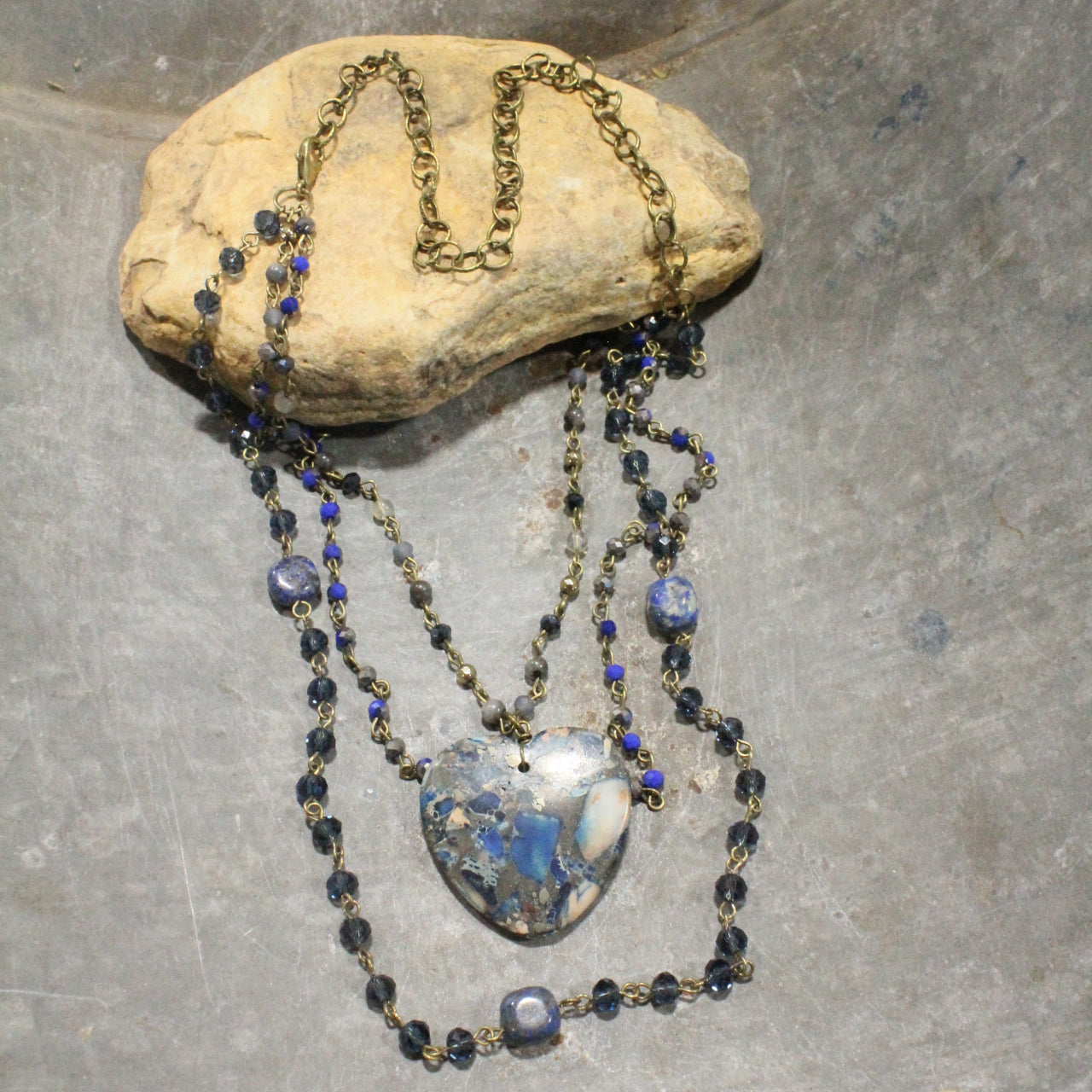 Charming Bohemian Navy Stone Heart Layered Necklace