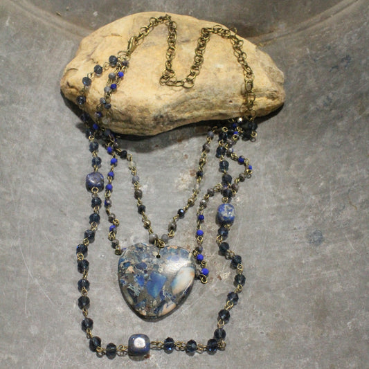 Charming Bohemian Navy Stone Heart Layered Necklace