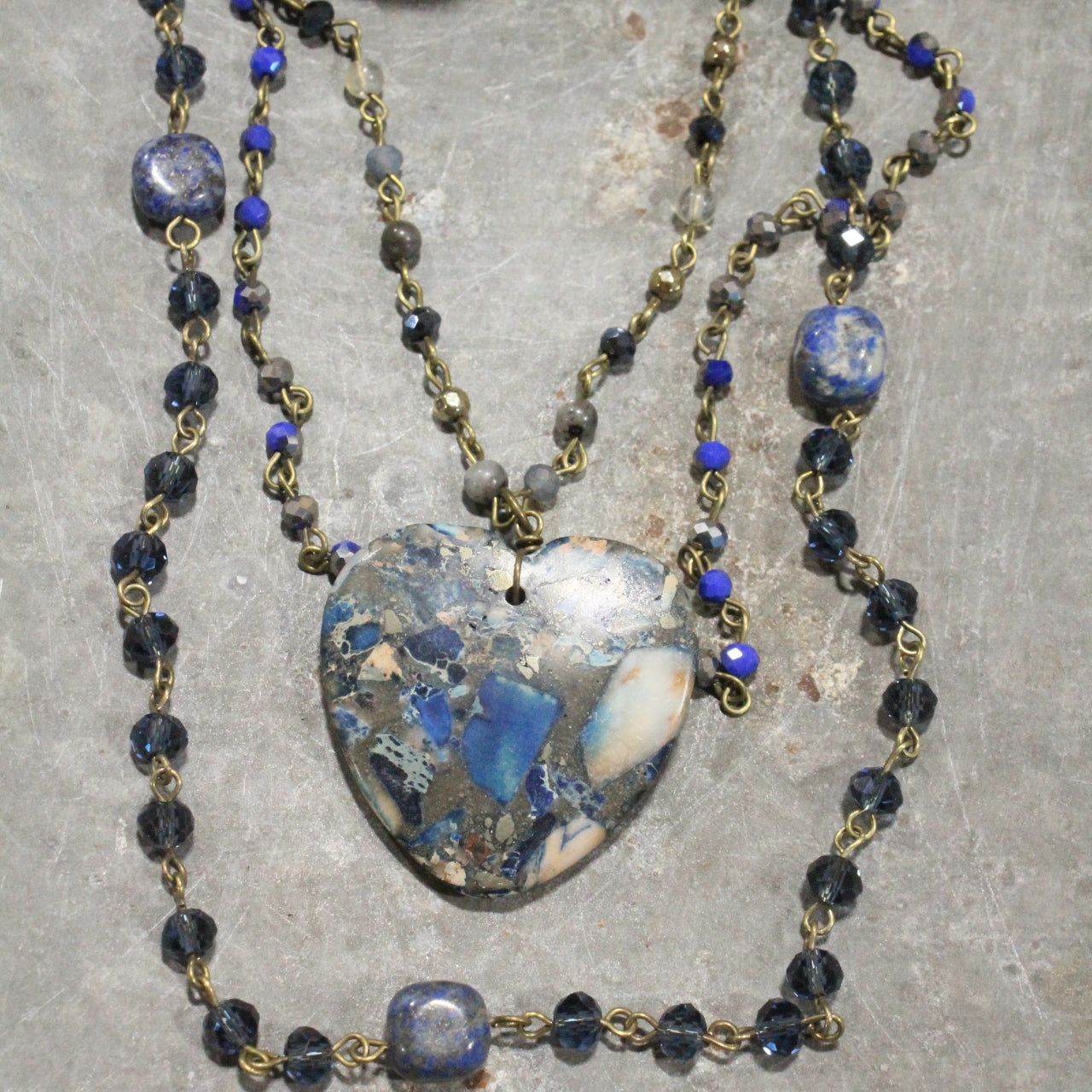 Charming Bohemian Navy Stone Heart Layered Necklace