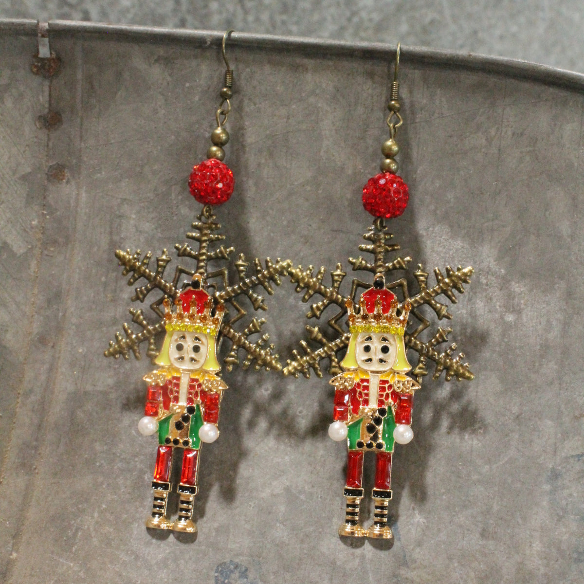 Snowflake Red Nutcracker Dangle Earrings