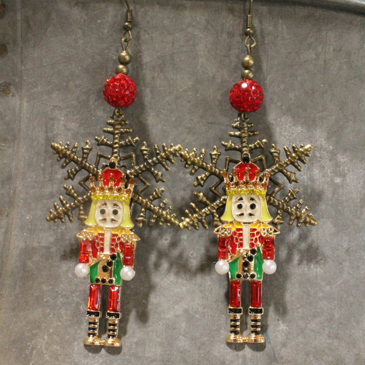 Snowflake Red Nutcracker Dangle Earrings