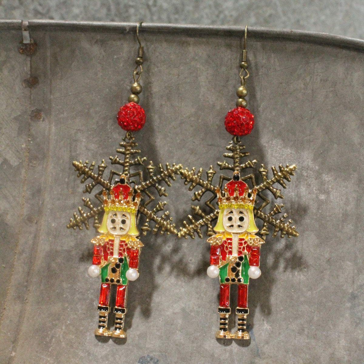 Snowflake Red Nutcracker Dangle Earrings