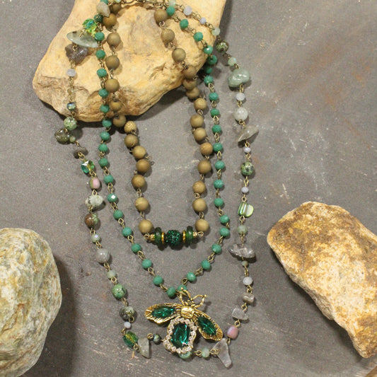 Buzzing Along Green Layered Necklace