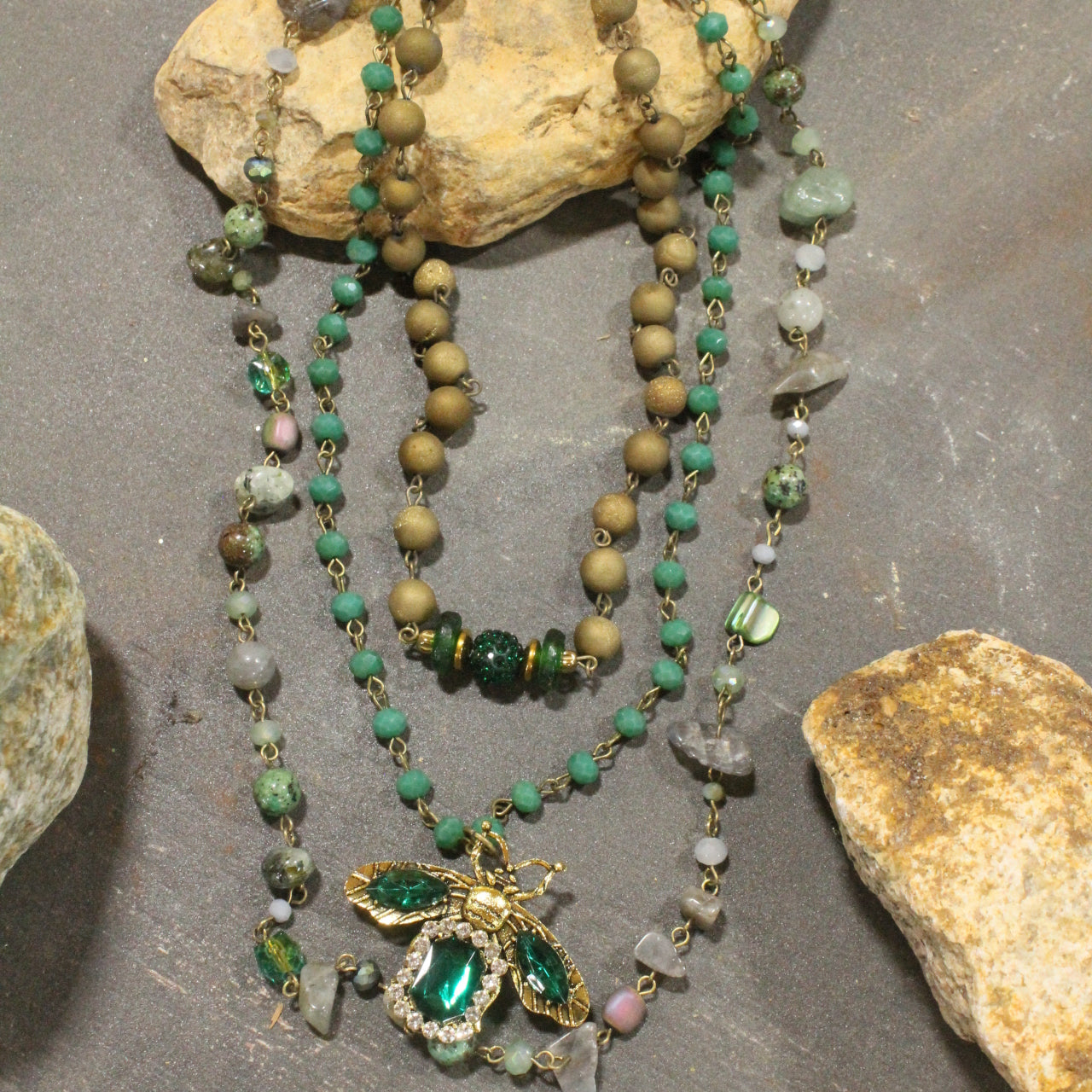 Buzzing Along Green Layered Necklace